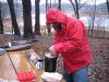 Gary makes coffee in the rain